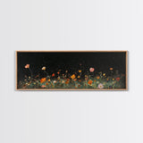 Dark & Moody Wild Flowers Under a Full Moon, Framed Canvas Print, Panoramic Extra Wide Wall Art, Oversized Home Decor, Modern Farmhouse Art