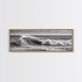 Subdued Black and White Ocean Photography Style Print, Panoramic Wall Art, Wood Framed Canvas Art, Seascapes, Nautical Decor