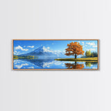 Large Framed Landscape Art | Reflections In The Lake | Panoramic Landscape Painting Framed Canvas Print | Canvas Wall Art