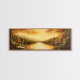 Sunset Over The Lake, Framed Canvas Print, Ultra Wide Wall Art, Panoramic Painting, Above Sofa Or Bed Wall Art, Home Decor, Calm Wall Art