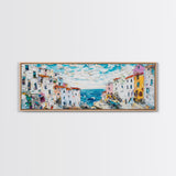 Italian Seaside Impasto Style Canvas Print, Retro Home Decor, Pastel Colors, Italy Wall Art, European Vacation Wall Art Gift