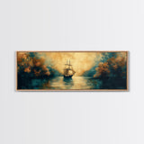 Pirate Ship In The Bay, Fantasy Painting Print, Wood Framed Wall Art, Boy's Room Decor Idea, Gift Idea, Man Cave Wall Art