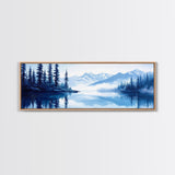 Winter In The Mountains, Framed Canvas Print, Panoramic Oversized Wall Art, Large Horizontal Wide Framed Canvas, Above Bed Decor