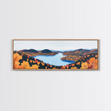 Fall In The Valley, Framed Canvas Print, Wood Framed Wall Art, Panoramic Landscape Painting