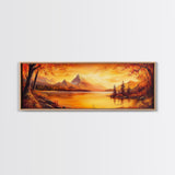 Golden Hour Over The Mountains, Sunset Landscape Painting Print, Wood Framed Artwork, Ultra Wide Panoramic Print