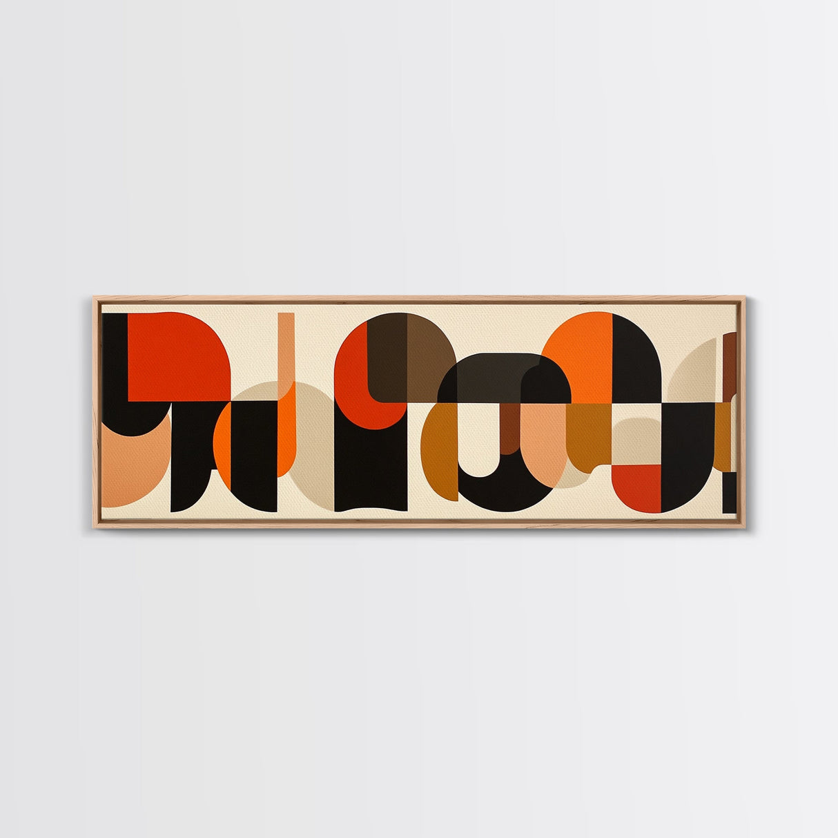 Mid-century Modern Wall Art, Framed Panoramic Art, Earth Tones, Subdued Artwork, Geometric Patterns, Above Couch or Sofa Art