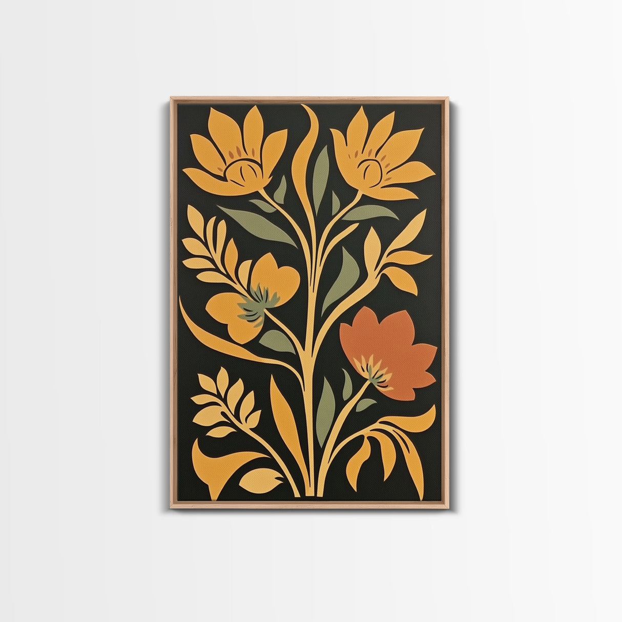 Flower Market Print Framed Canvas Print Mid-Century Modern Botanical Wall Art Boho Modern Farmhouse Living Room Art