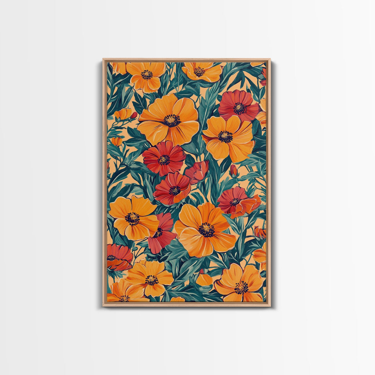 Orange and Red Flower Print, Canvas Print, Wood Frame Art, Large Wall Art, Abstract Botanical or Floral Wall Art, Custom Painting For Living Room
