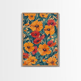 Orange and Red Flower Print, Canvas Print, Wood Frame Art, Large Wall Art, Abstract Botanical or Floral Wall Art, Custom Painting For Living Room
