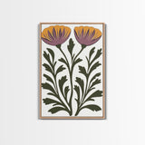 Abstract Botanical Wall Art, Framed Canvas Print, Purple Flowers on White Background