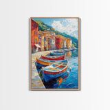 Gondolas at Sunset Framed Canvas Print - Boho Home Decor - Italy Painting - Italian Style Decor - Original Oil Painting Print