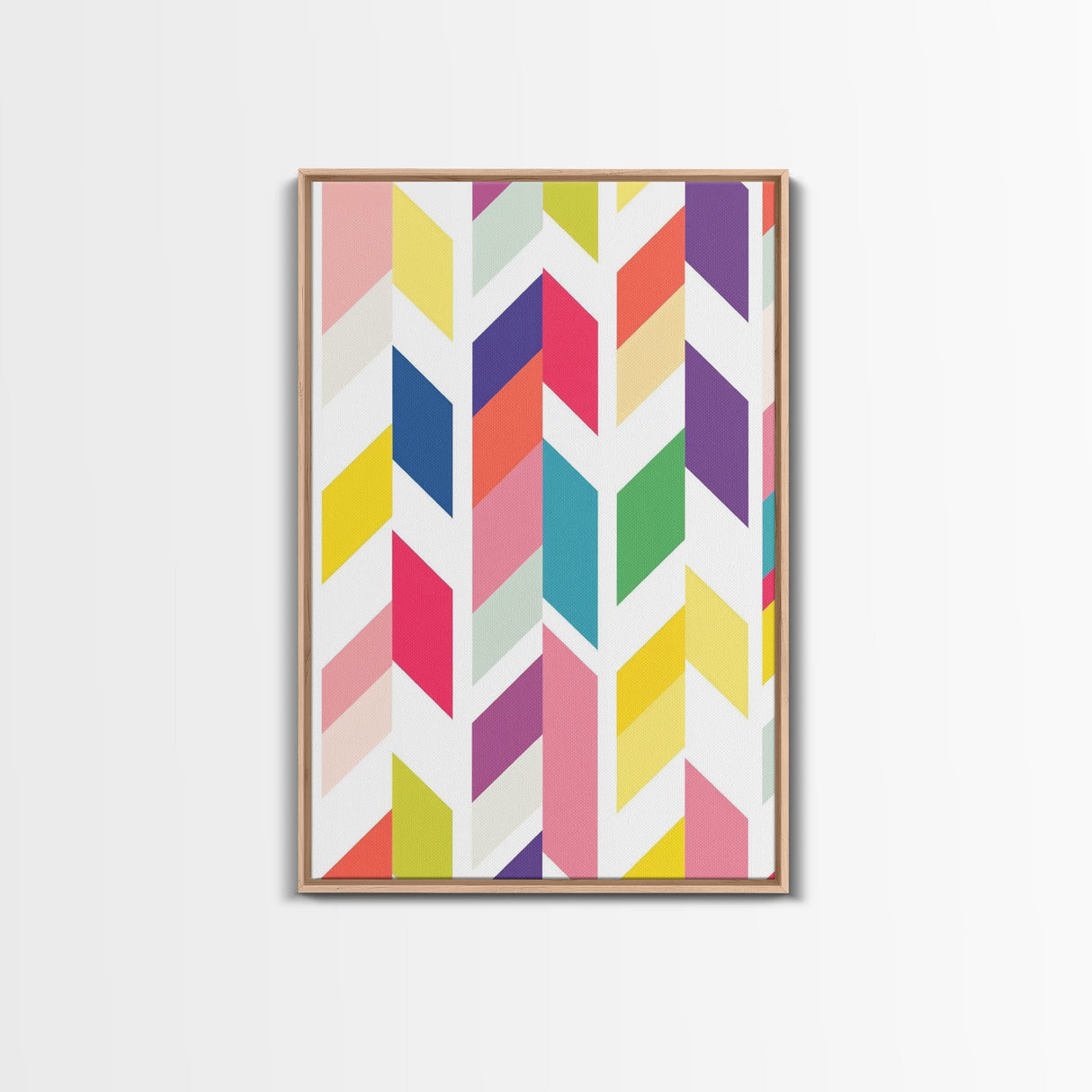 Mid-Century Modern Chevrons Framed Canvas Print Pastel Colors Modern Art Watercolor Painting Print Minimalist Art