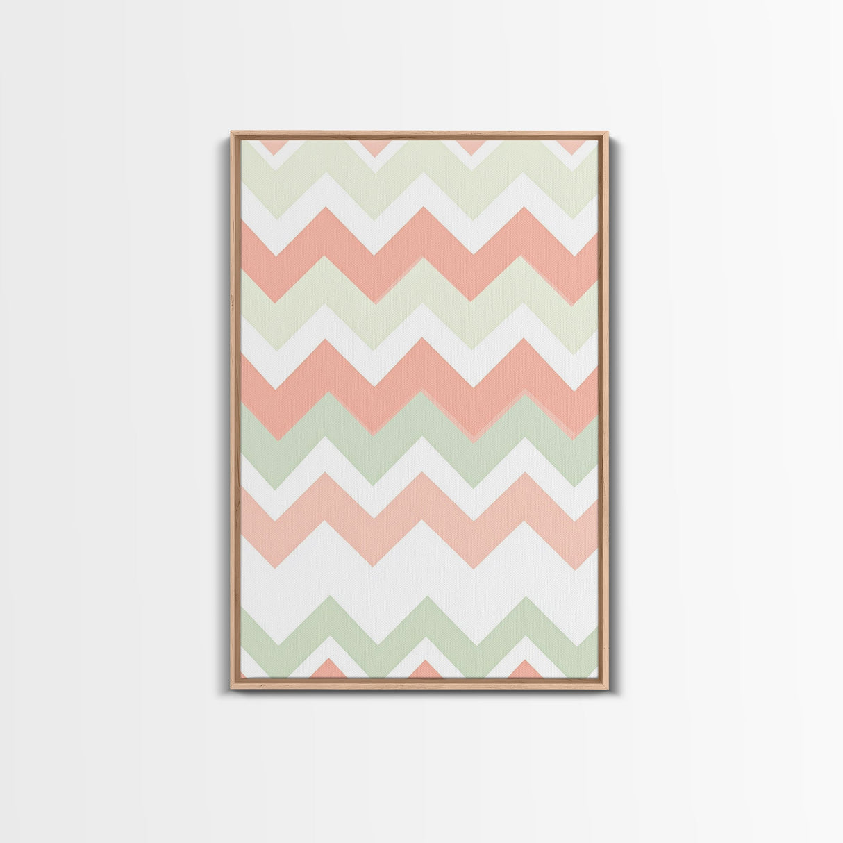 Pink and Mint Green Chevrons, MCM style Mid Century Modern Home Decor, Framed Canvas Print, Whimsical Wall Art