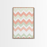 Pink and Mint Green Chevrons, MCM style Mid Century Modern Home Decor, Framed Canvas Print, Whimsical Wall Art