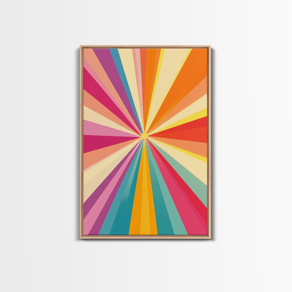 Tahiti Gold, Light Tan, Carmine Pink and Teal Wall Art, Framed Canvas Print, Beautiful MCM Inspired Boho Decor, Geometric Wall Art