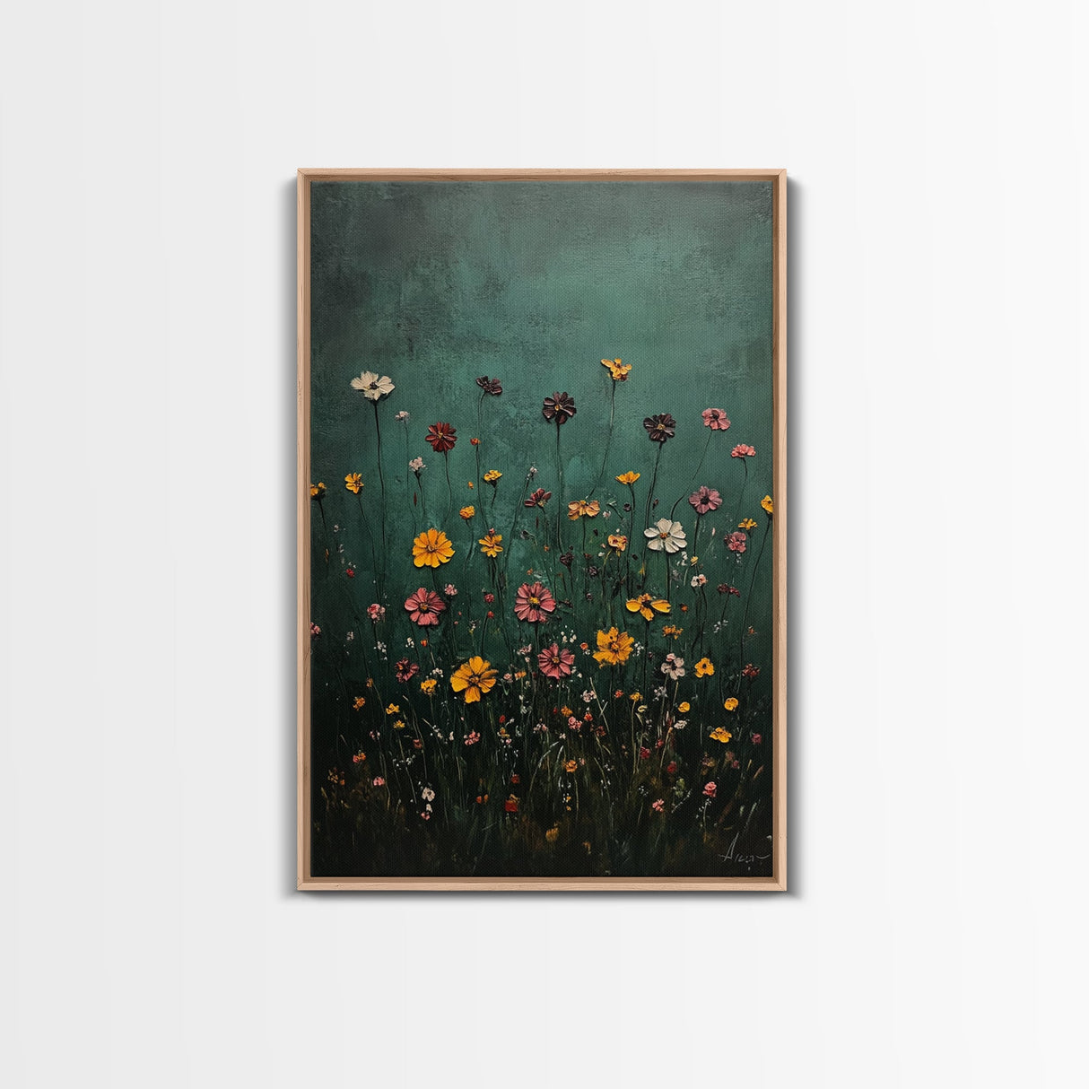Wood Framed Wildflower Floral Print Minimalist Modern Boho Wall Art Bedroom Decor Botanical Floral Wild Flower Canvas Print