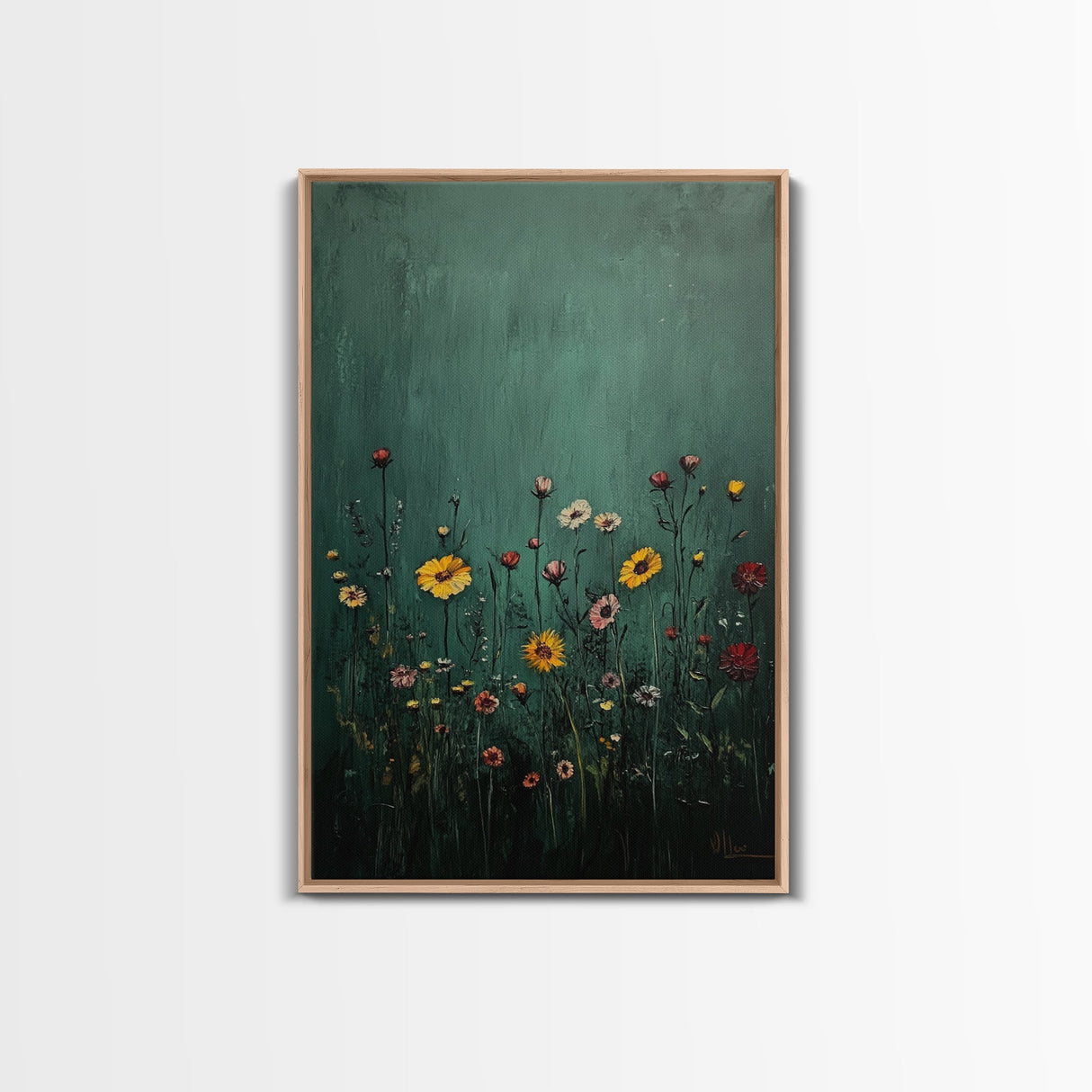 Wildflower Print, Oil Painting Flower Canvas Print Boho Botanical Wall Art, Dark and Moody Home Decor, Minimalist Bouquet