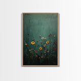 Wildflower Print, Oil Painting Flower Canvas Print Boho Botanical Wall Art, Dark and Moody Home Decor, Minimalist Bouquet