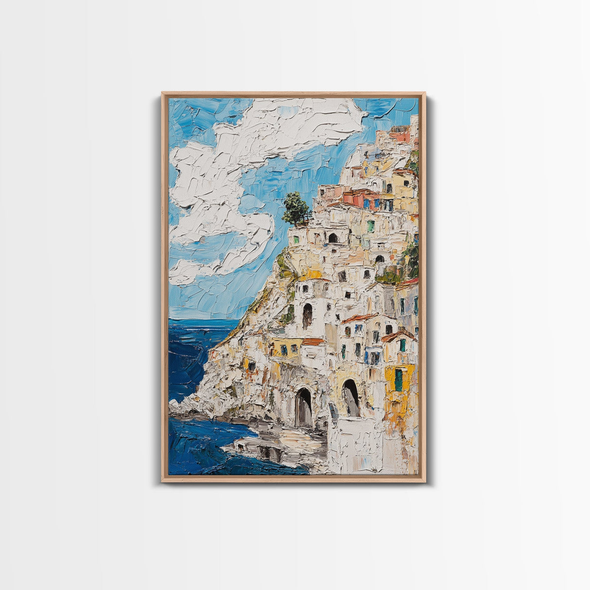 Boho Style Minimalist Wall Art - Italian Seaside Village Canvas Print - Retro Vacation Decor, Vacation Gift Idea