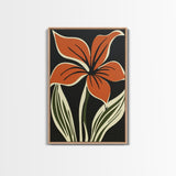 Orange Flower on Black Background, MCM Style Art, Framed Canvas Print