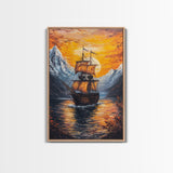Pirate Ship Sails At Sunset, Nautical Wall Art, Fantasy Decor, Pirate Themed Art, Oil Painting, Fantasy Wall Art, Fantasy Decor