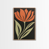 Wood Framed Canvas Print, Orange Wild Flower Botanical Print, Mid Century Modern Home Decor, Modern Farmhouse, Subdued Art