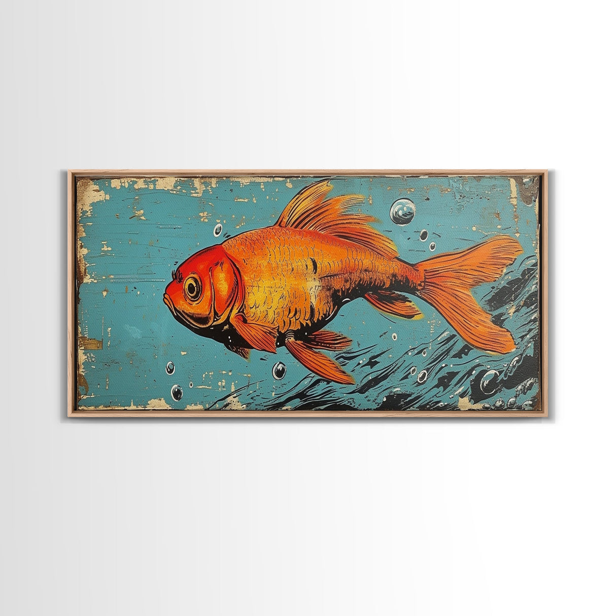 Retro 80s Style Painting of a Gold Fish, Framed Canvas Print, Home Decor Gift Artwork, Fish Painting, Fish Art