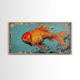 Retro 80s Style Painting of a Gold Fish, Framed Canvas Print, Home Decor Gift Artwork, Fish Painting, Fish Art