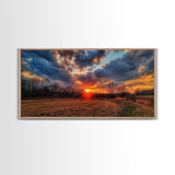 Sunset Over an Oklahoma Field, Framed Canvas Print, Photography Style Wall Art, Beautiful Home Decor