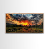 Sunset Over Texas Framed Canvas Print, Photography Style Wall Art, Beautiful Landscape Art