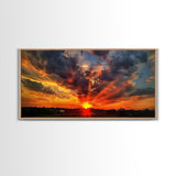 Small Town Life, Framed Canvas Print, Sunset Over A Small Town, Rustic Farmhouse Decor, Photography Style Wall Art