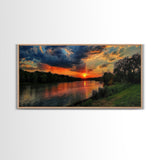 We're On River Time, Framed Canvas Print, Sunset Over An East Texas River, Photography Style Landscape Wall Art, Rustic Farmhouse Art