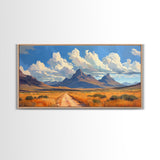 Desert Dirt Roads Framed Canvas Wall Art, Beautiful Arizona Day, Desaturated Wall Art, Rustic Farmhouse Decor, Southwestern Pueblo Art