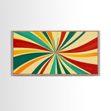 Large Colorful Abstract Print Painting With Yellow, Turquoise and Red Streaks, MCM Style Decor, 1950s Style Atomic Age Art