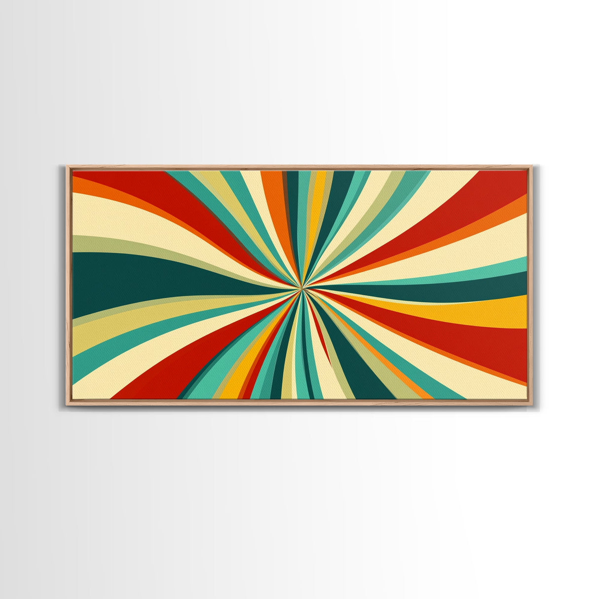 Horizontal Vertical Wall Art Framed Canvas Print, Mid-Century Modern Abstract Spiral Art, Retro Minimalist Pastel Wall Art