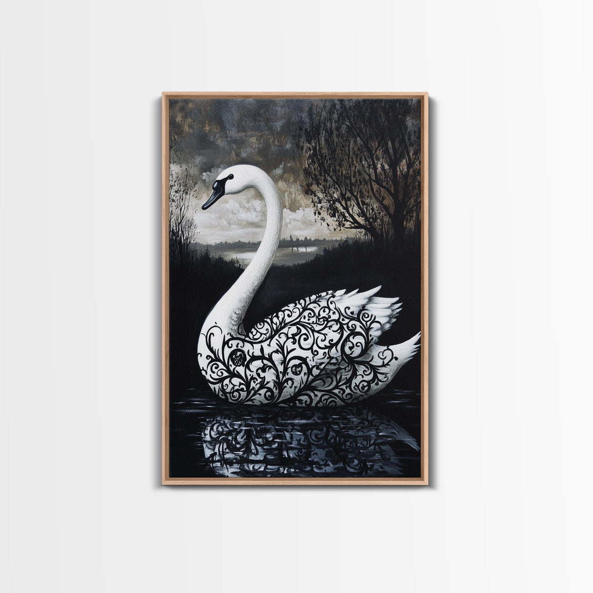 Elegant Gothic Swan Canvas Print | Framed Swan Poster Canvas | Wildlife Decor, animal prints, Swan Painting, Rustic Home Decor, Living Room Art