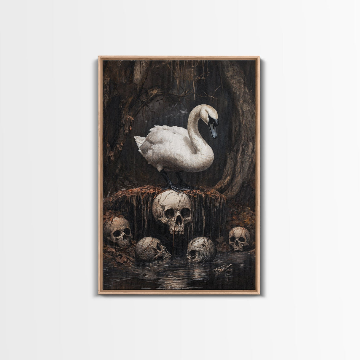 The Black Swan, Gothic Dark Macabre Wall Art, Dark Swan Decor, Halloween Canvas Print, Halloween Decor, Dark Academia Wall Art