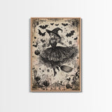 Spooky Season Halloween Witch, Witchy Decor Canvas Print, Black and White Witch Painting Print, Charcoal Sketch Of a Witch