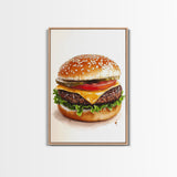 That's a Big Burger, Framed Canvas Print, Wall Art For Kitchen or Dining Room
