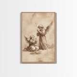 Guardian Angel Wall Art, Angel Painting, Canvas Print, Angel Decor, Angelic Wall Art, Cute Cherub Angel Sketch Art