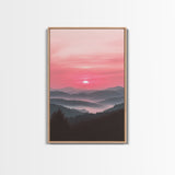 Sunset Over The Smoky Mountains, Framed Canvas Print, Smoky Mountain Art, Landscape Photography Style Home Decor, Retro Wave Art