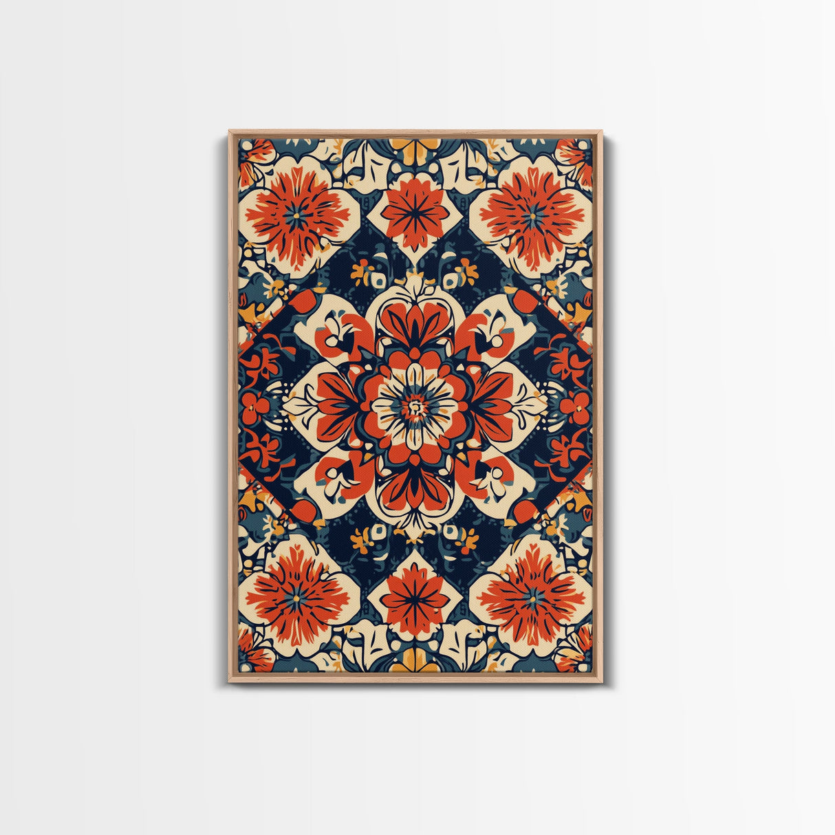 Floral Pattern Wall Art, Mexican Tile Pattern Framed Canvas Print, Chicano Art, Textile Inspired Wall Art, Southwestern Pueblo Style Art