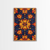 Botanical Pattern Wall Art Framed Canvas Print, Wood Framed Art, Mexicano Art, Mexican Tile Print Wall Art, Chicano Farmhouse Art