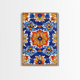 Textile Pattern Wall Art Framed Canvas Print, Home Decor, Mexican Tile Print, Mexicano Pueblo Wall Art