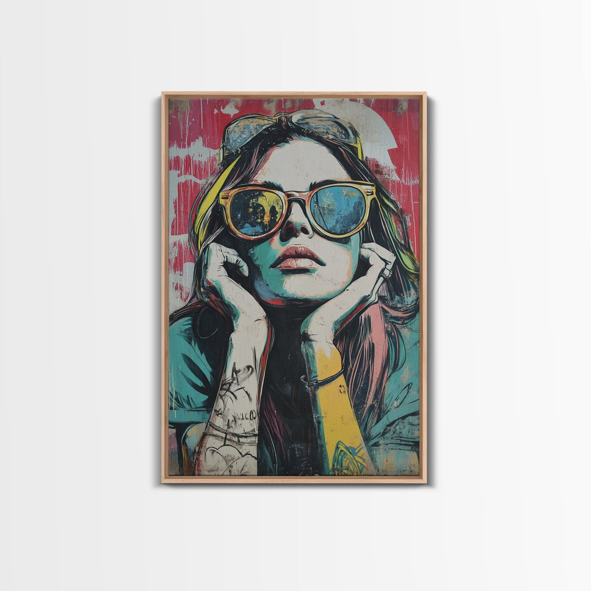 Graffiti Punk Wall Art, Portrait of a Punk Woman Framed Canvas Print