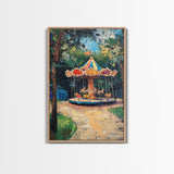 Carrousel Wall Art Framed Canvas Print, Oil Painting Carrousel, Circus Decor, Nursery Decor, Kid's Room Wall Art