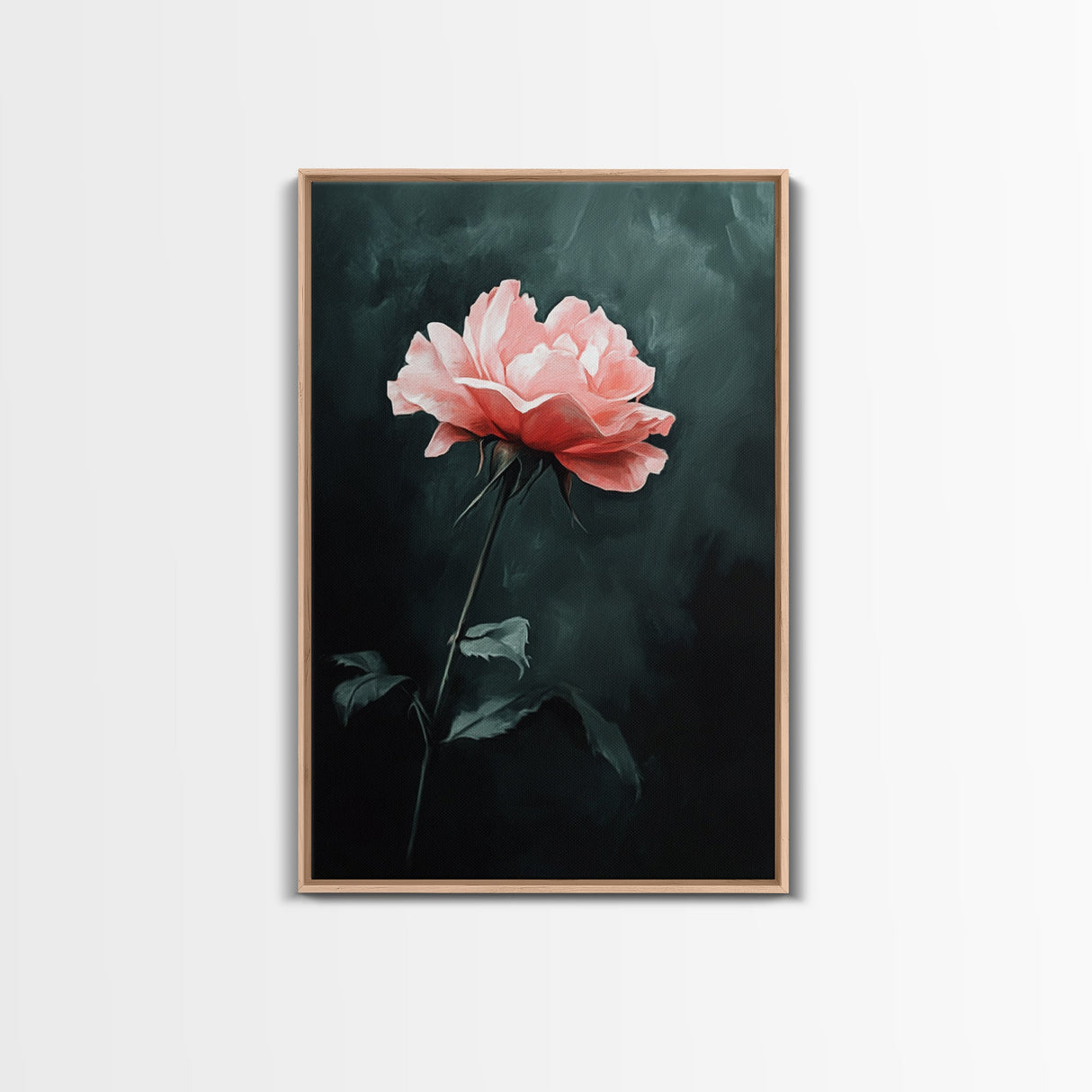 Oil Painting Print of a Pink Rose, Framed Canvas Print, French Country Decor, Modern Farmhouse, Rustic Farmhouse, Rose Painting, Rose Art