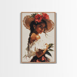 Portrait of a Latina Framed Canvas Print, Mariachi Home Decor, Chicano Painting, Southwestern Modern Art, Tejano Decor, Rustic Mexicano Art