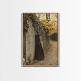 Sad Witch in the Fall Framed Canvas Print, Gothic Home Decor, Witch Photography Style Art