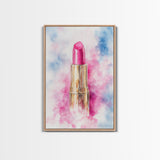 Pink Lipstick Framed Canvas Print, Preppy Dorm Room Decor, Makeup Wall Art, Girl's Dorm Room Wall Art, Preppy Art, Preppy Style Decor